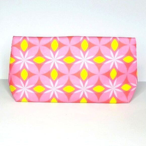 CLINIQUE Make-up Bag Floral Geometric Pink Yellow Blue Fun Colorful Clutch - Picture 3 of 7